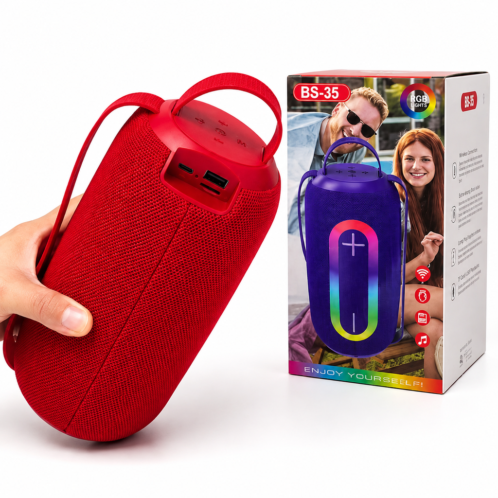 BS35 Portable Bluetooth Speaker – Wireless Cylindrical Speaker with Deep Bass, TF Card & AUX Support
