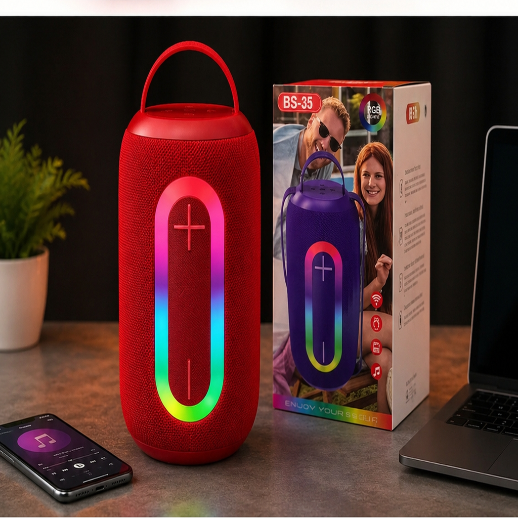 BS35 Portable Bluetooth Speaker – Wireless Cylindrical Speaker with Deep Bass, TF Card & AUX Support