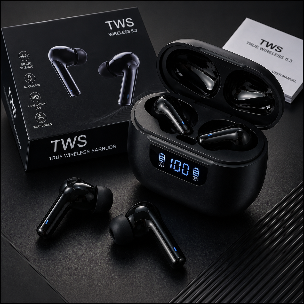 TWS Wireless Earbuds Bluetooth 5.3 with LED Display Charging Case