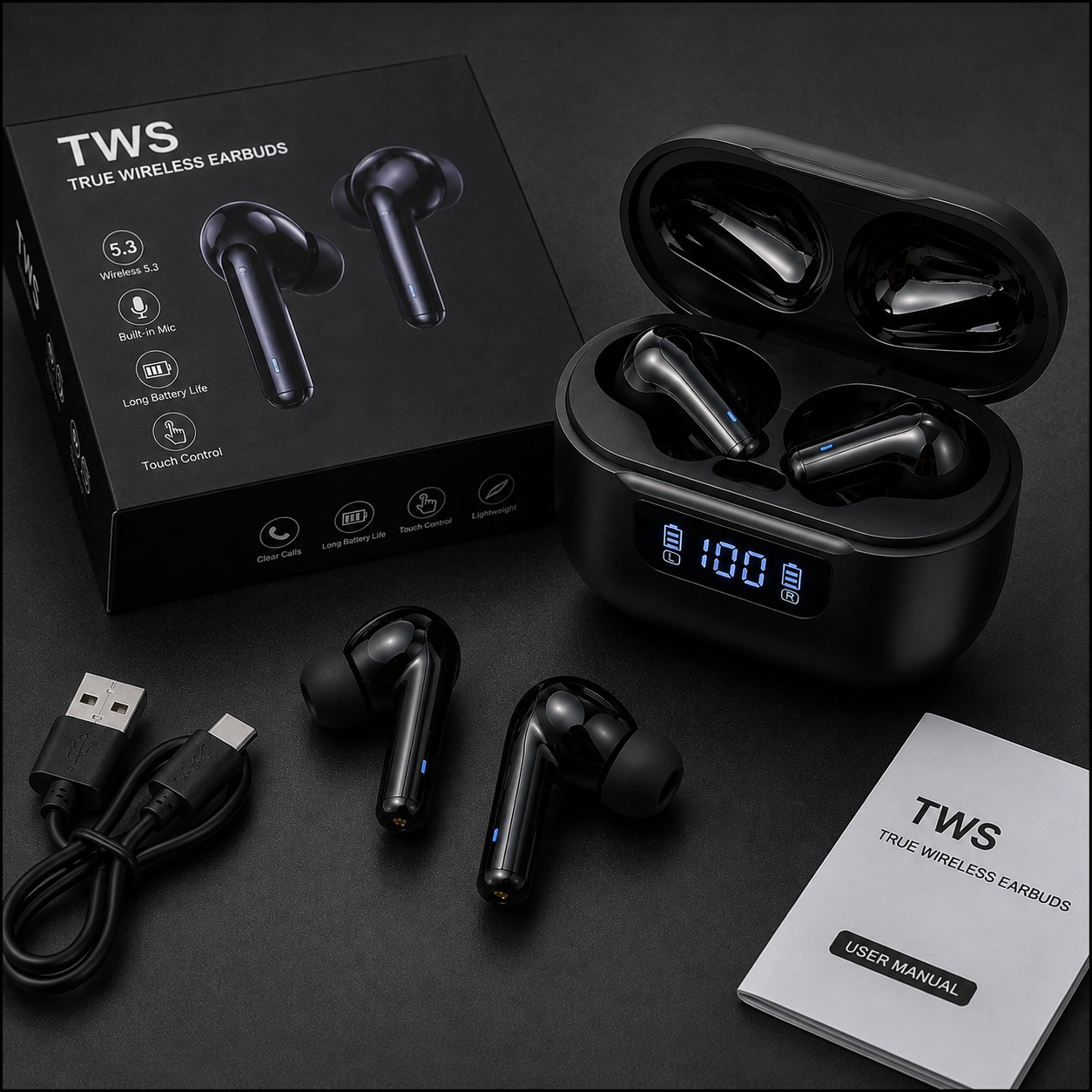 TWS Wireless Earbuds Bluetooth 5.3 with LED Display Charging Case