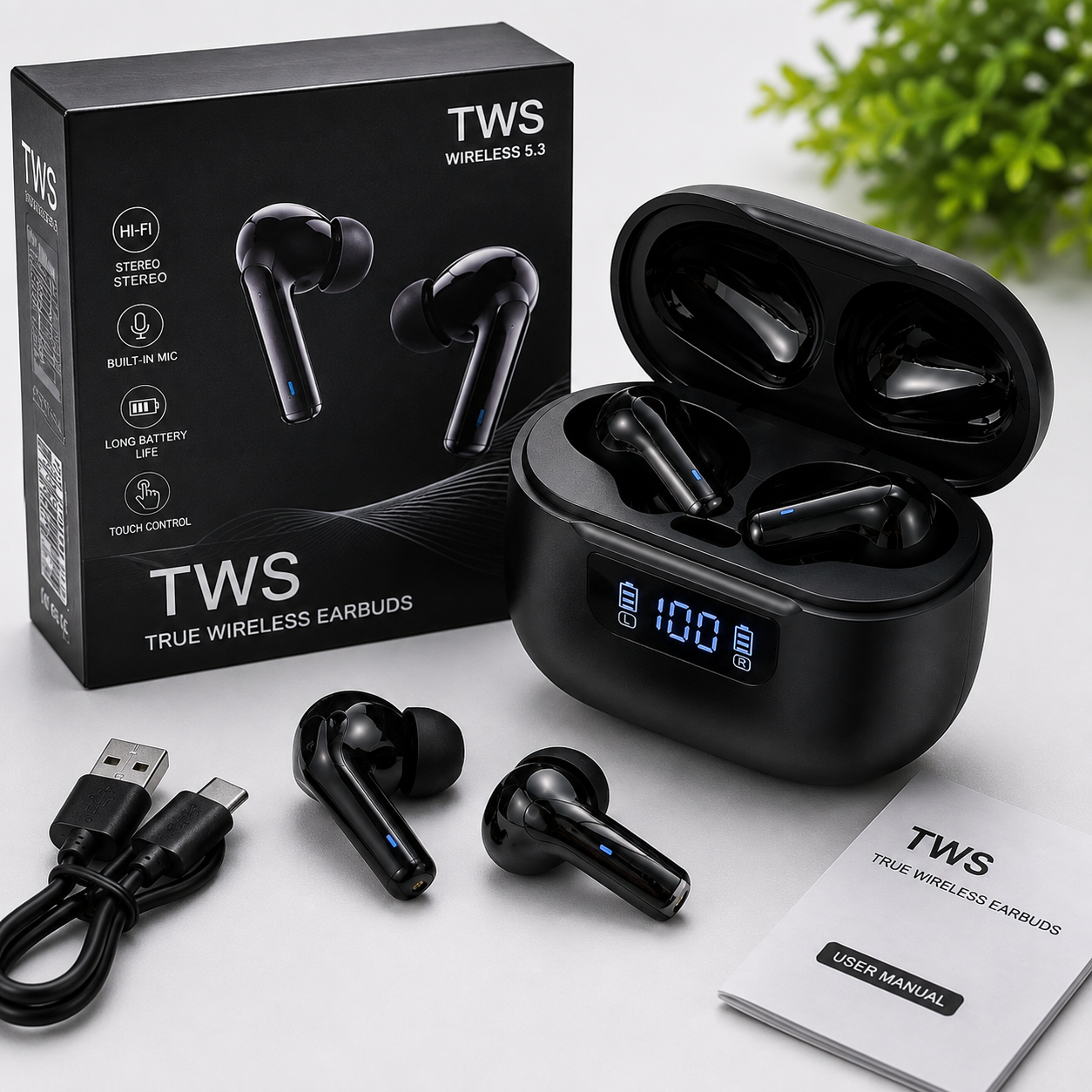 TWS Wireless Earbuds Bluetooth 5.3 with LED Display Charging Case