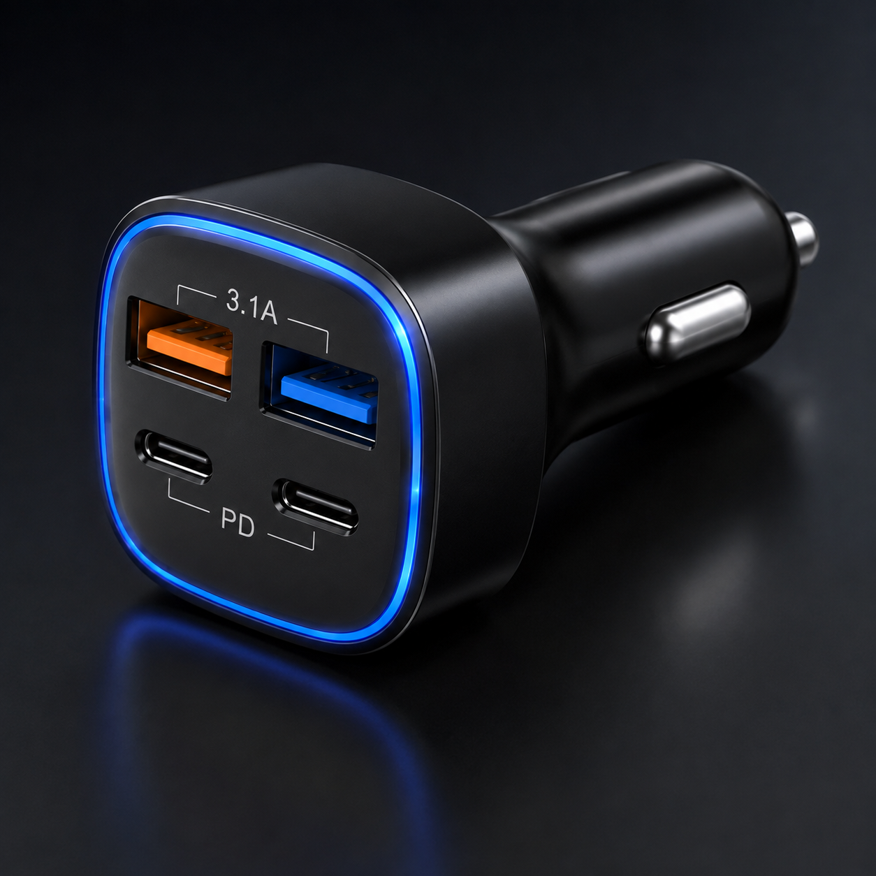 4-in-1 Fast Car Charger | Dual USB + Dual Type-C PD Car Charging Adapter