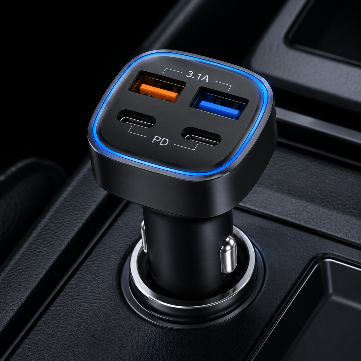 4-in-1 Fast Car Charger | Dual USB + Dual Type-C PD Car Charging Adapter